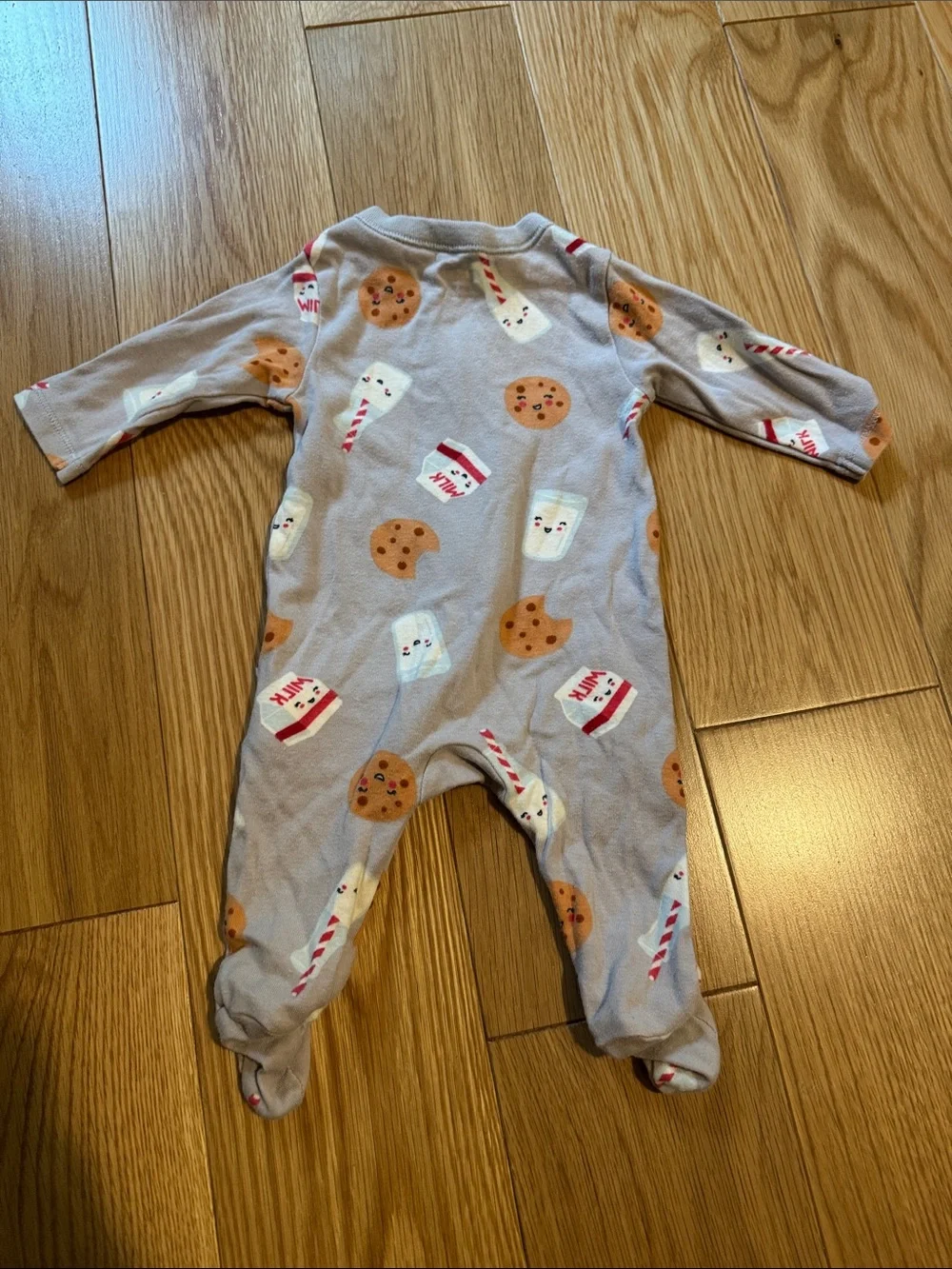 Old Navy Grey Footed One-Piece with Cookie & Milk Print